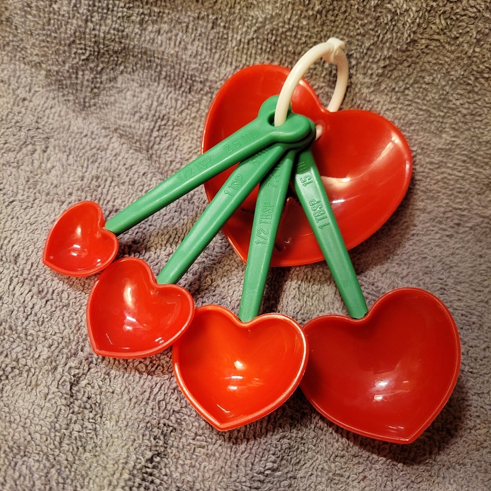 Cherry Red Heart Measuring Spoons Kitchen Cottagecore Baking Tea Time New